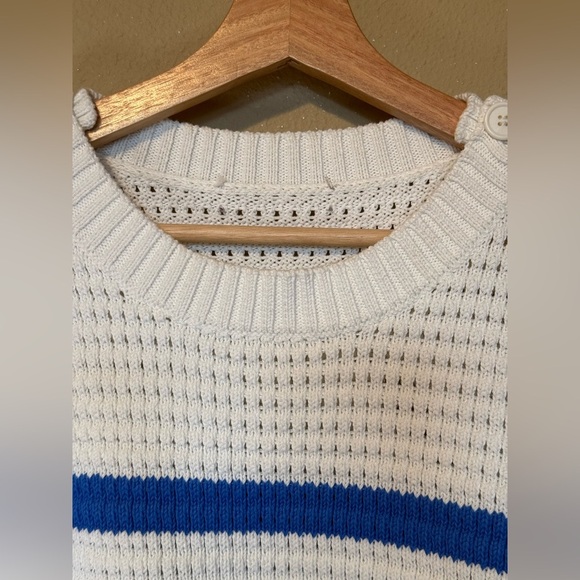 J. Crew Blue White Textured Striped Nautical Cotton Knit Pullover Sweater - Picture 7 of 10
